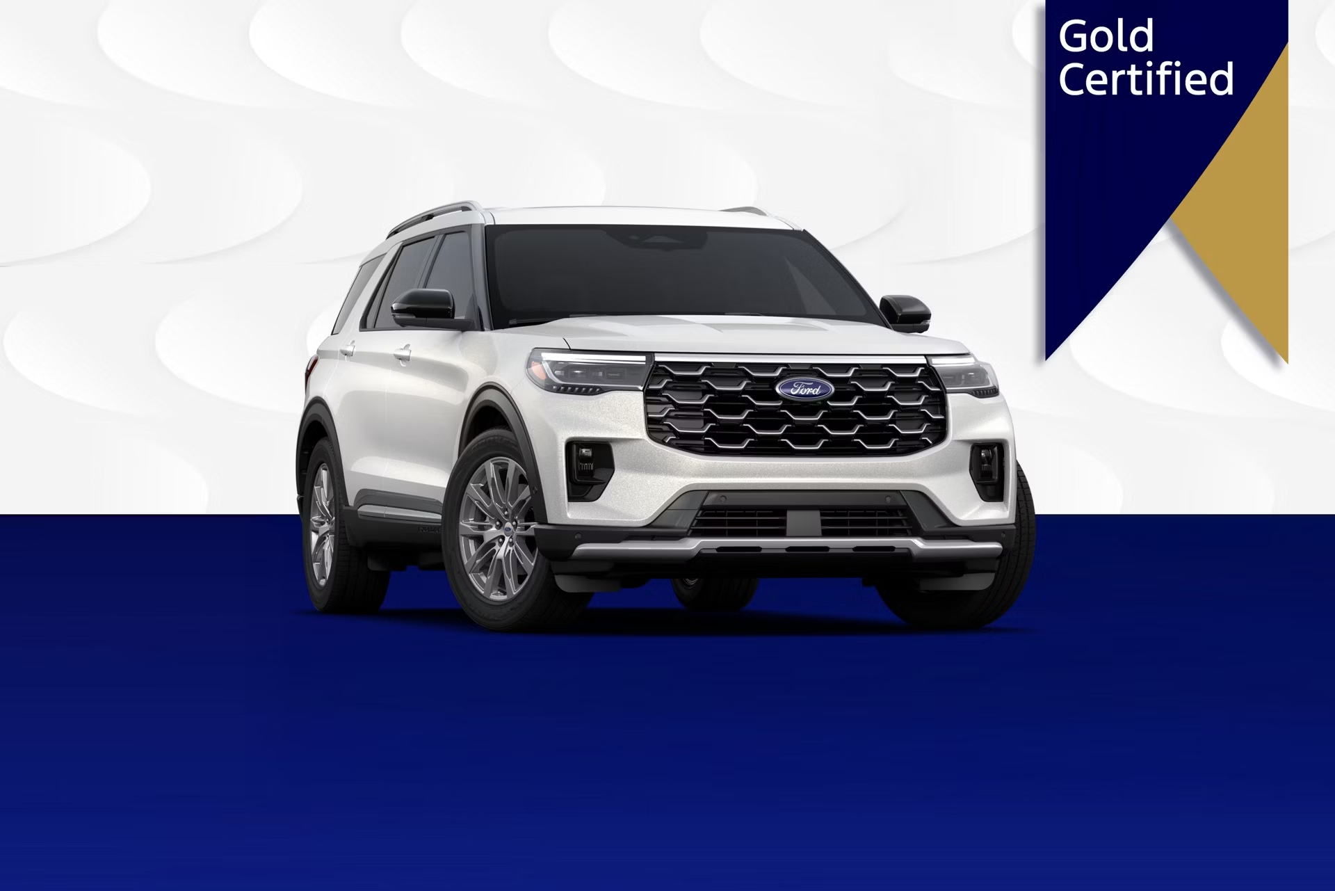 New Ford Explorer SUV in white at Lakewest Ford dealership.